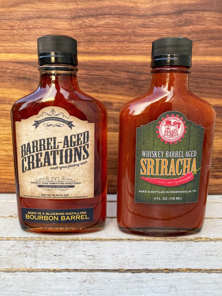 Barrel Aged Creations, Sweet Heat, Gift for Guys, Bourbon Barrel Aged Maple Syrup, Whiskey Barrel Aged Sriracha